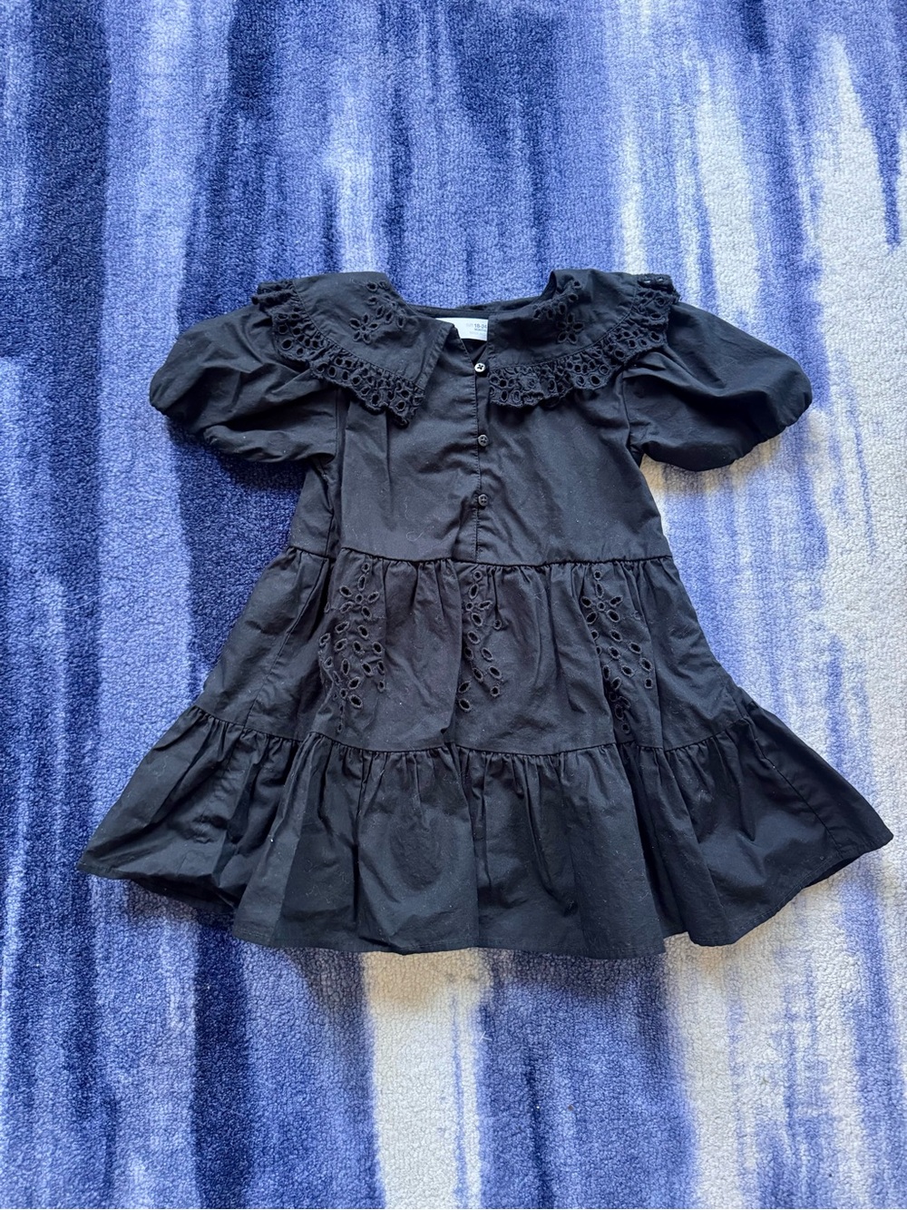 Zara Black Eyelet Tiered Dress with Peter Pan Collar, Size 18-24 months
